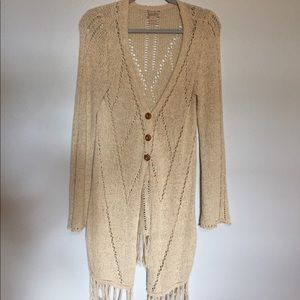 Lucky Brand long crochet duster cardigan sweater.